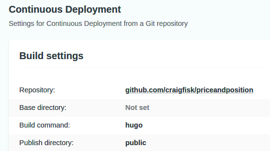 Set your repository, build command, and publish directory.